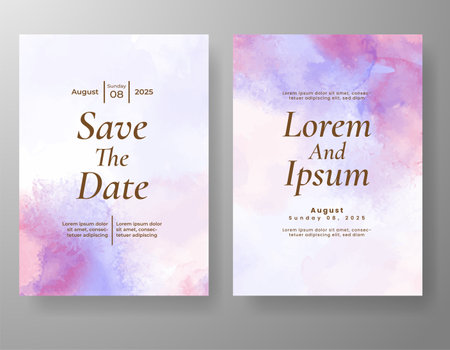 Wedding card invitation template with hand painted watercolor splashのイラスト素材