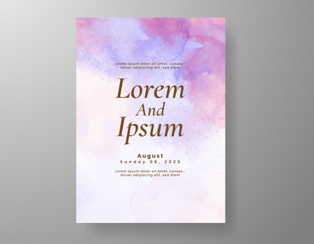 Wedding card invitation template with hand painted watercolor splashのイラスト素材