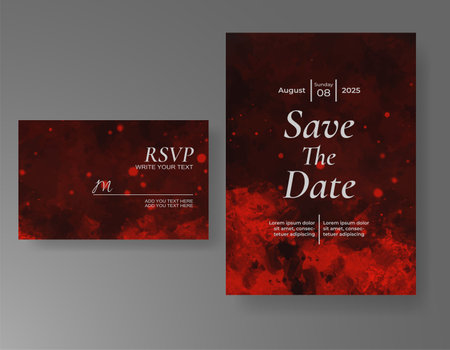 Wedding card invitation template with hand painted watercolor splashのイラスト素材