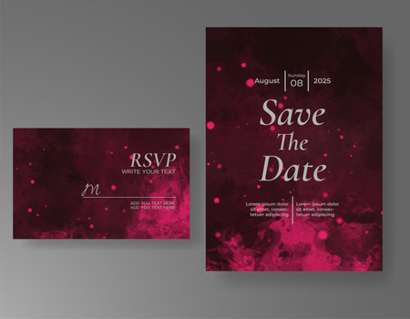 Wedding card invitation template with hand painted watercolor splashのイラスト素材
