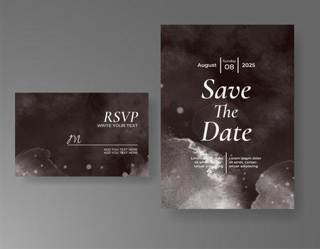 Wedding card invitation template with hand painted watercolor splashのイラスト素材