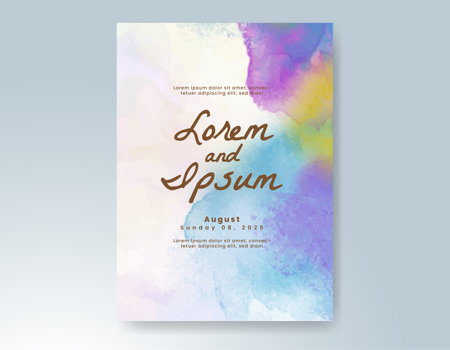 Wedding card invitation template with hand painted watercolor splashのイラスト素材