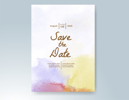 Wedding card invitation template with hand painted watercolor splashのイラスト素材