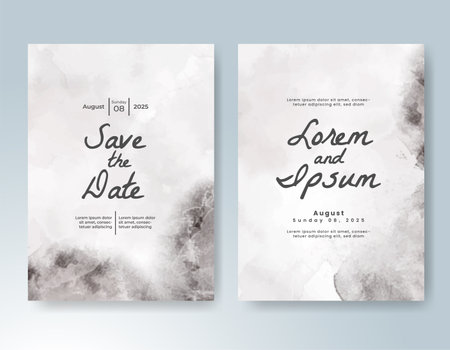 Wedding card invitation template with hand painted watercolor splashのイラスト素材