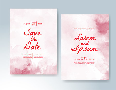 Wedding card invitation template with hand painted watercolor splashのイラスト素材
