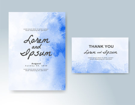Wedding card invitation template with hand painted watercolor splashのイラスト素材