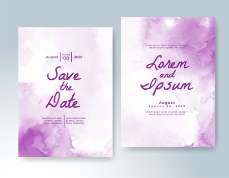Wedding card invitation template with hand painted watercolor splashのイラスト素材