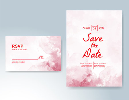 Wedding card invitation template with hand painted watercolor splashのイラスト素材