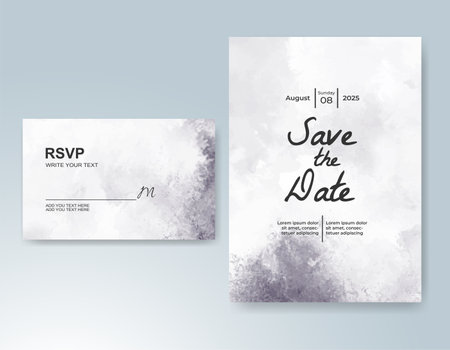 Wedding card invitation template with hand painted watercolor splashのイラスト素材