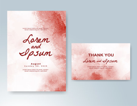 Wedding card invitation template with hand painted watercolor splashのイラスト素材