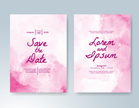 Wedding card invitation template with hand painted watercolor splashのイラスト素材