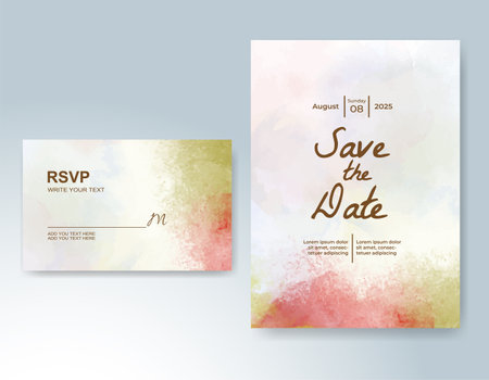 Wedding card invitation template with hand painted watercolor splashのイラスト素材