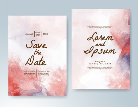 Wedding card invitation template with hand painted watercolor splashのイラスト素材