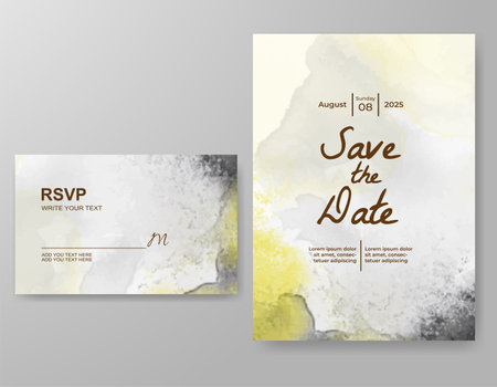 Wedding card invitation template with hand painted watercolor splashのイラスト素材