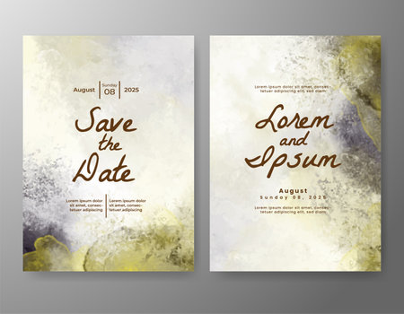 Wedding card invitation template with hand painted watercolor splashのイラスト素材