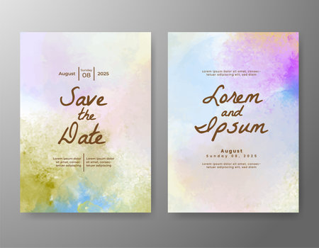 Wedding card invitation template with hand painted watercolor splashのイラスト素材