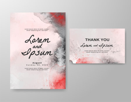 Wedding card invitation template with hand painted watercolor splashのイラスト素材