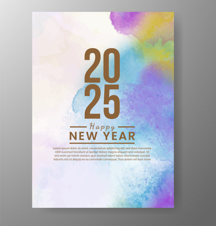 Happy new year 2025 card template with watercolor backgroundのイラスト素材