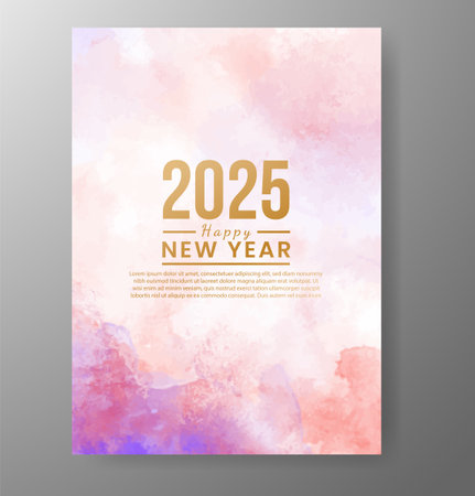 Happy new year 2025 card template with watercolor backgroundのイラスト素材