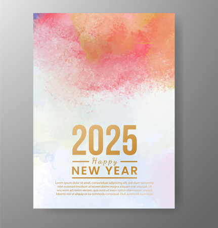 Happy new year 2025 card template with watercolor backgroundのイラスト素材