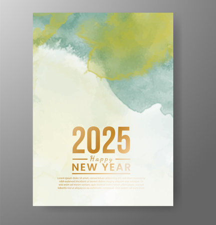 Happy new year 2025 card template with watercolor backgroundのイラスト素材