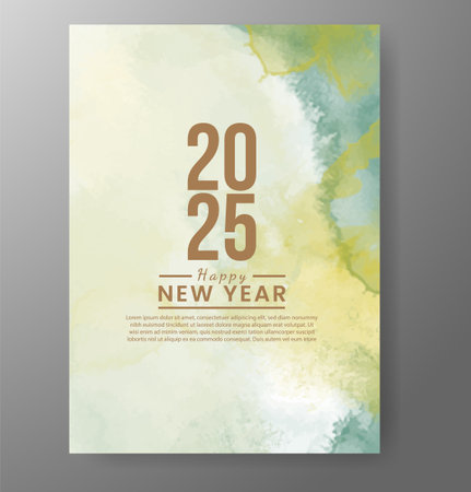 Happy new year 2025 card template with watercolor backgroundのイラスト素材