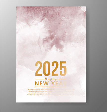 Happy new year 2025 card template with watercolor backgroundのイラスト素材