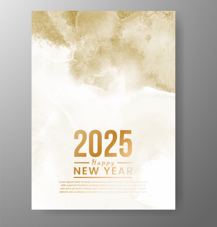 Happy new year 2025 card template with watercolor backgroundのイラスト素材