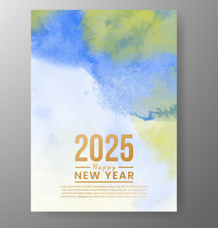 Happy new year 2025 card template with watercolor backgroundのイラスト素材