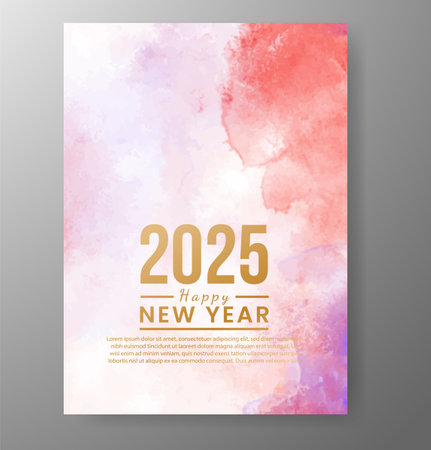 Happy new year 2025 card template with watercolor backgroundのイラスト素材