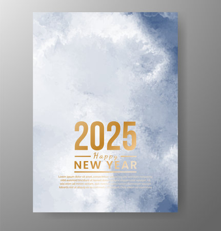 Happy new year 2025 card template with watercolor backgroundのイラスト素材