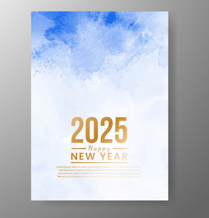 Happy new year 2025 card template with watercolor backgroundのイラスト素材