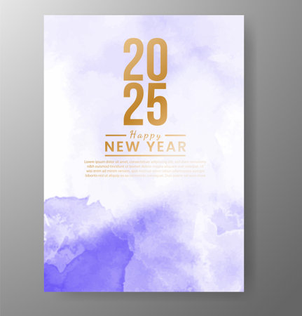 Happy new year 2025 card template with watercolor backgroundのイラスト素材