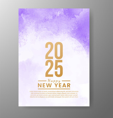 Happy new year 2025 card template with watercolor backgroundのイラスト素材