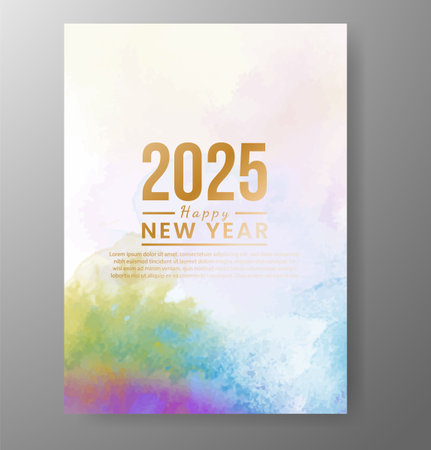Happy new year 2025 card template with watercolor backgroundのイラスト素材