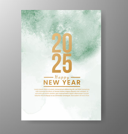 Happy new year 2025 card template with watercolor backgroundのイラスト素材