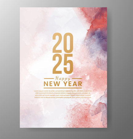 Happy new year 2025 card template with watercolor backgroundのイラスト素材