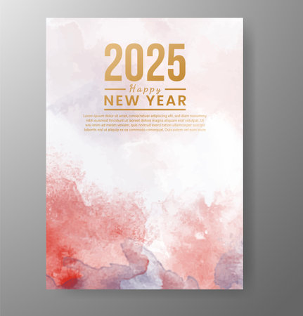 Happy new year 2025 card template with watercolor backgroundのイラスト素材