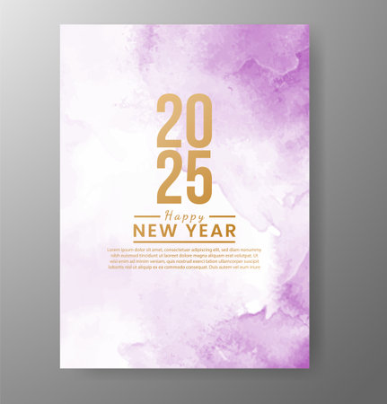 Happy new year 2025 card template with watercolor backgroundのイラスト素材