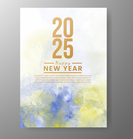 Happy new year 2025 card template with watercolor backgroundのイラスト素材