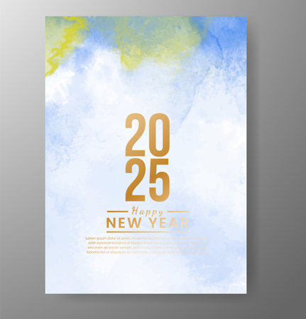 Happy new year 2025 card template with watercolor backgroundのイラスト素材
