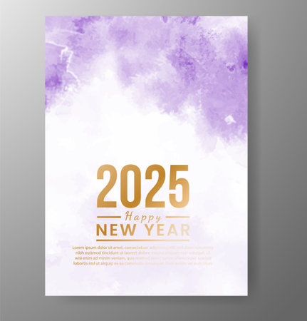 Happy new year 2025 card template with watercolor backgroundのイラスト素材