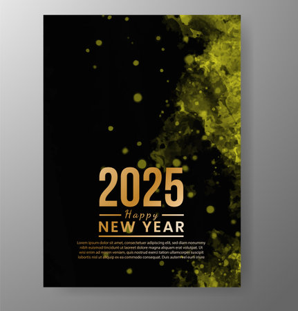 Happy new year 2025 card template with watercolor backgroundのイラスト素材