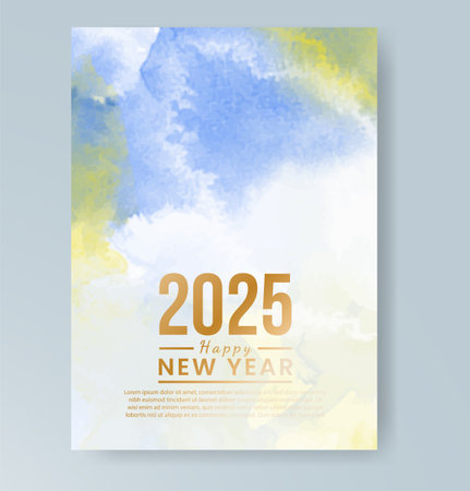 Happy new year 2025 card template with watercolor backgroundのイラスト素材