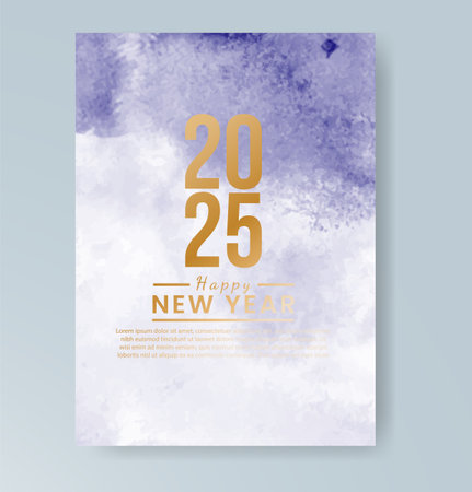 Happy new year 2025 card template with watercolor backgroundのイラスト素材
