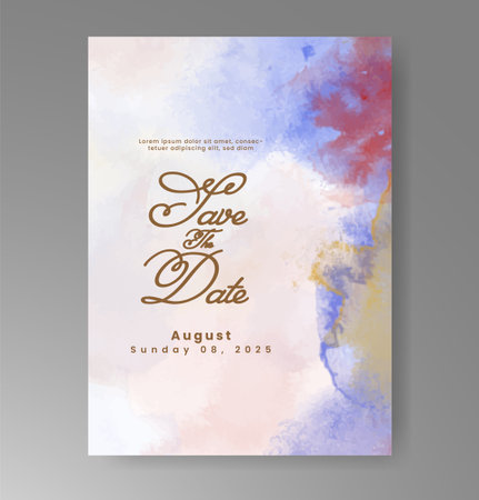 Wedding card invitation template with hand painted watercolor splashのイラスト素材