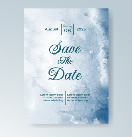 Wedding card invitation template with hand painted watercolor splashのイラスト素材