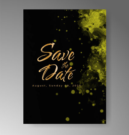 Wedding card invitation template with hand painted watercolor splashのイラスト素材