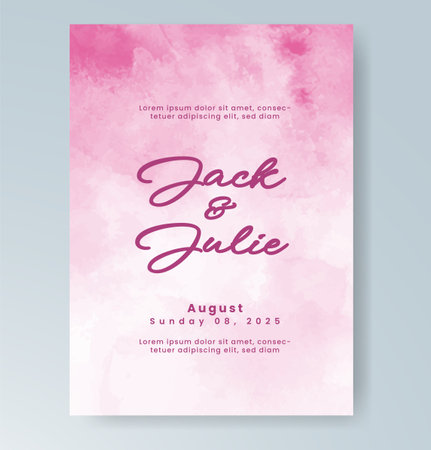Wedding card invitation template with hand painted watercolor splashのイラスト素材