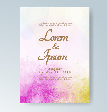 Wedding card invitation template with hand painted watercolor splashのイラスト素材